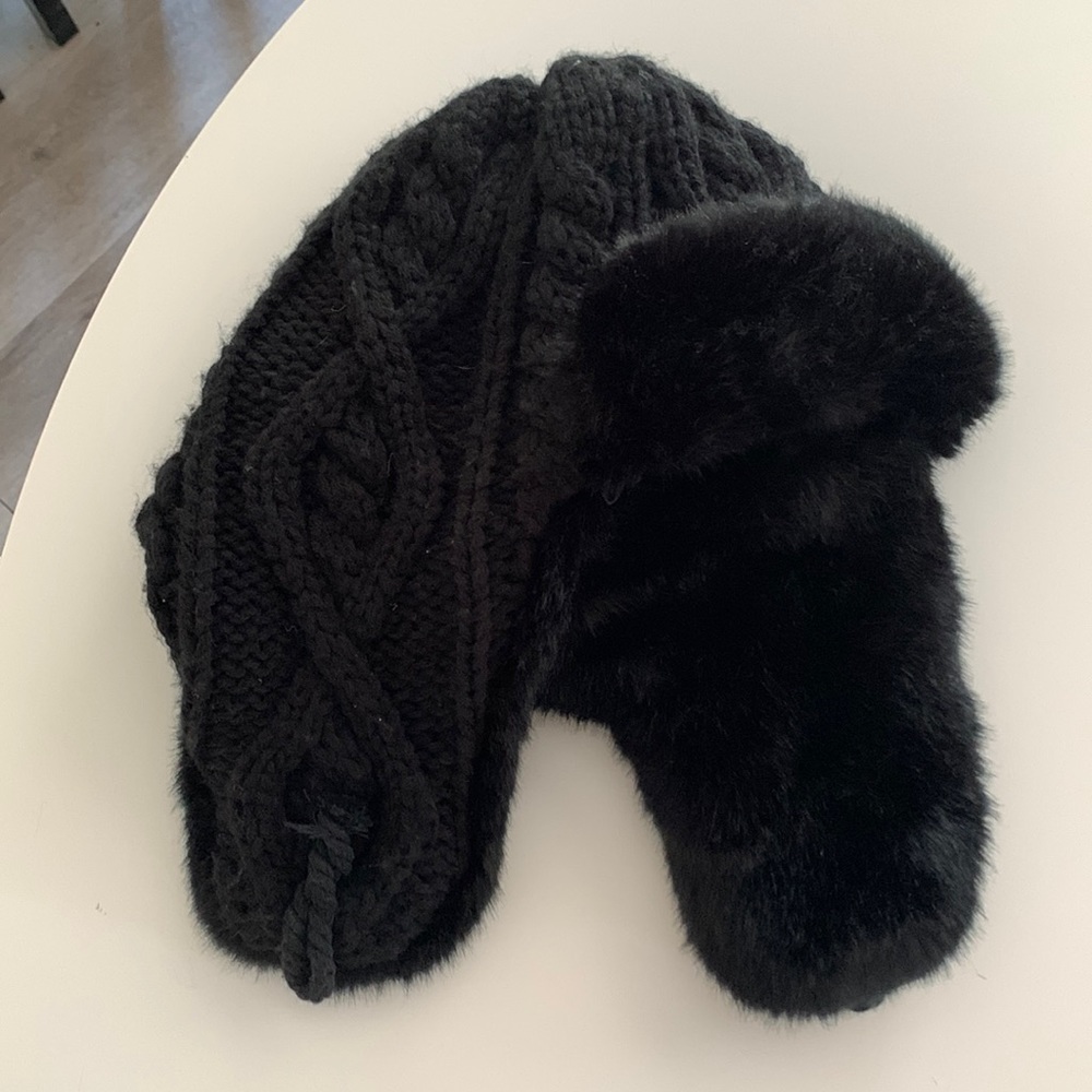 Crowncap Black Faux Fur and Wool Aviator Hat